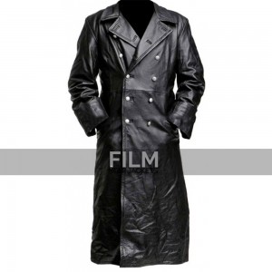 German Classic Law Officer Black Leather Trench Coat