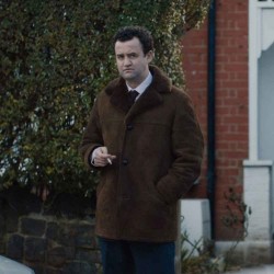 DES DANIEL MAYS (DCI PETER JAY) BROWN SHEARLING SUEDE LEATHER COAT