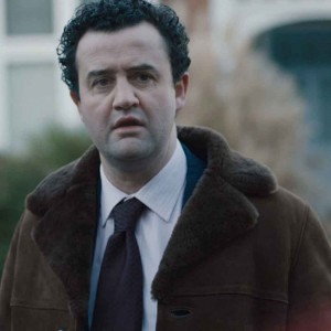 DES DANIEL MAYS (DCI PETER JAY) BROWN SHEARLING SUEDE LEATHER COAT